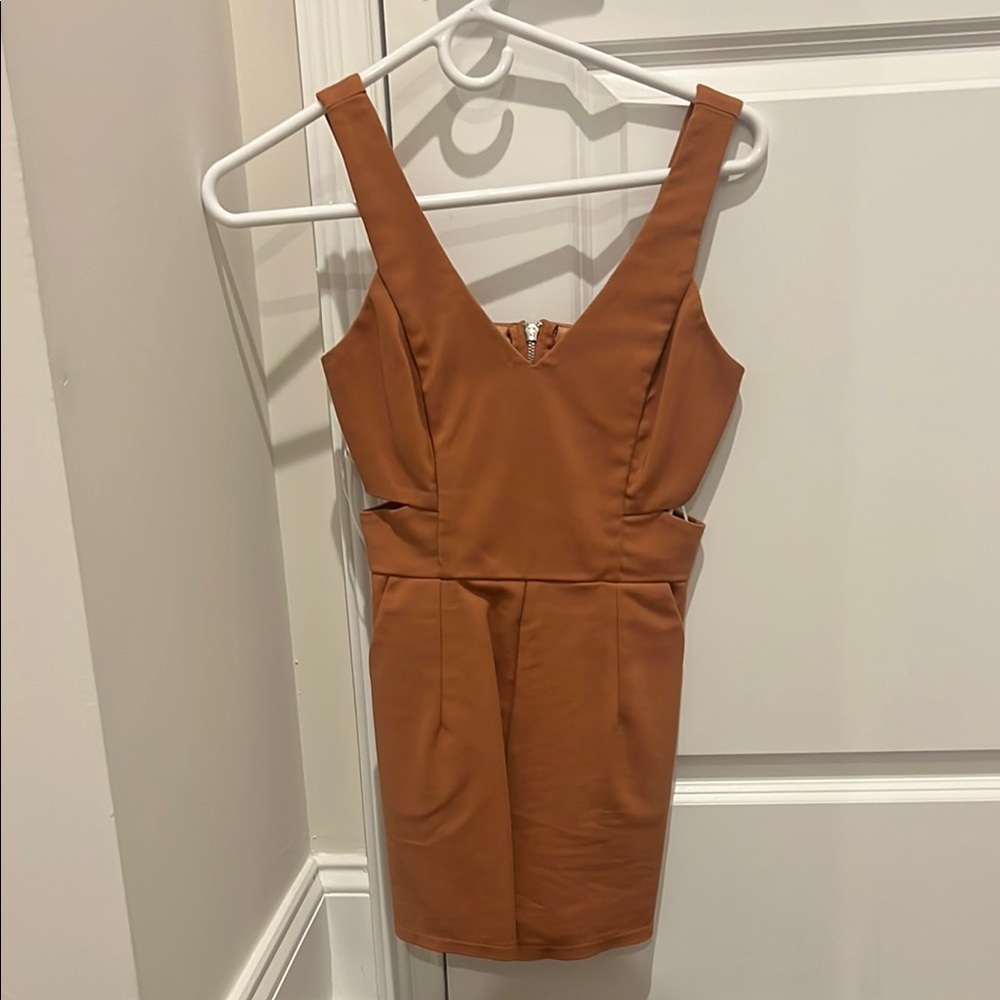 LF Orange Sleeveless V-Neck Mini Dress